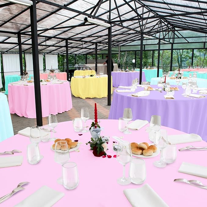 24Pack Round Pastel Color Tablecloths,Plastic Pastel Rainbow Tablecloth Disposable Round Table Covers for Baby Shower, Wedding,Girls Birthday Party and Ice Cream Party Decoration,6Color, 84 Inch