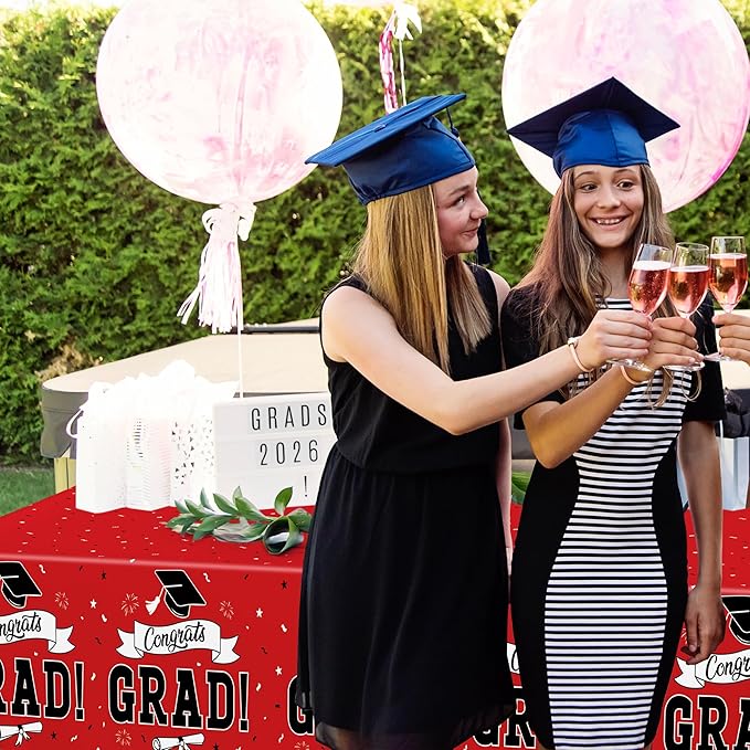 QZYL 2 PCS Graduation Tablecloth, 108" X 54" Red Graduation Table Decorations 2026, Disposable Plastic Tablecover for Grad Decor Party Supplies, Rectangle Table Cloths for Class 2026 Congrats Grad