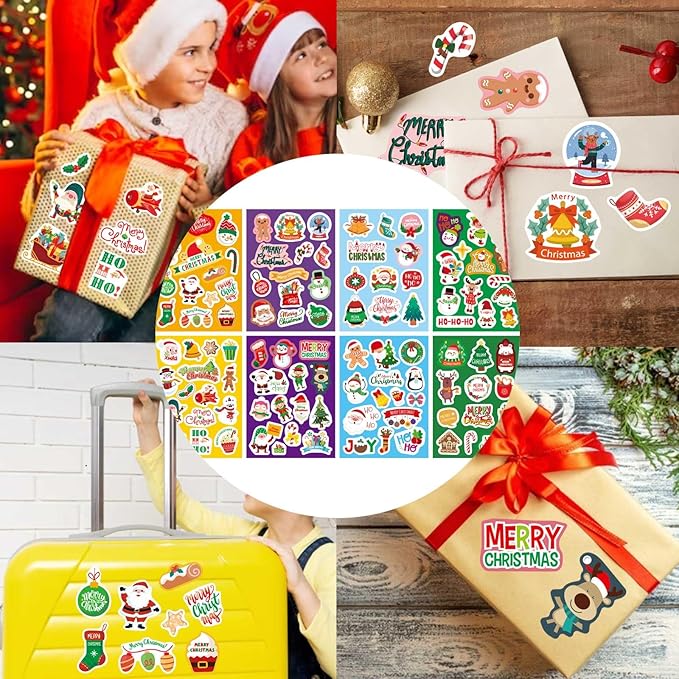 DUJAA 16 Sheets Christmas Stickers for Kids, Merry Christmas Theme Stickers Non-Repeating, Xmas Winter Holiday Party Stickers, Christmas Goodie Bag Fillers Christmas Party Favors Decorations