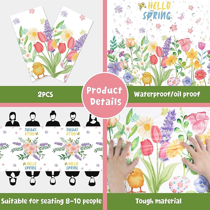 OHOME 2 Pack Spring Decorations - Spring Decorations for Home Indoor Outdoor - Disposable Plastic Spring Tablecloth | Spring Party Decorations Favors Supplies for Table Decor Backdrop Banner