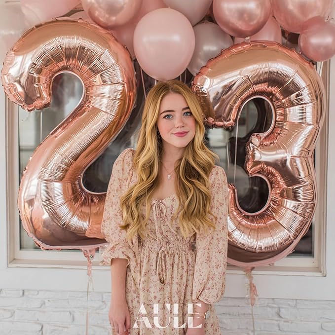 AULE 40 Inch Large 23 Balloon Numbers Rose Gold Big Foil Number Balloons Giant Helium Happy 23th Birthday Party Decorations for Women Huge Mylar 32 Anniversary Supplies