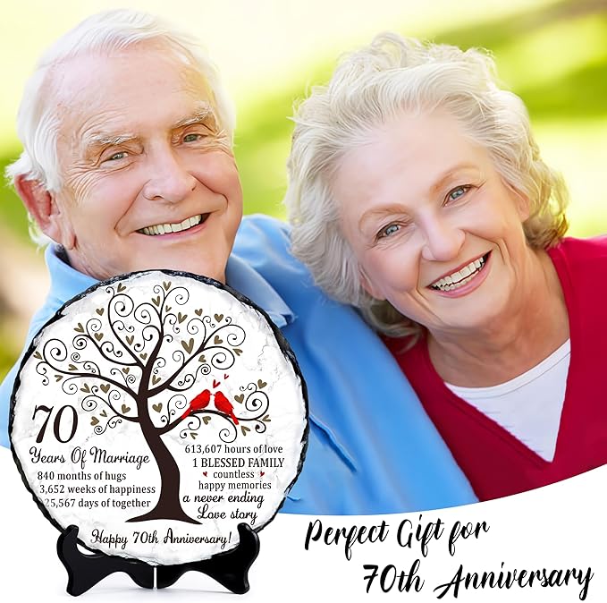 Platinum Couple Slate Plate – 70th Wedding Gifts for Parents & Couples – Unique 70th Anniversary Wedding Gift Ideas – 70 Years of Marriage Decoration, Keepsake, Plaque (Platinum Anniversary)