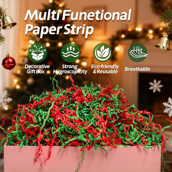 Ehpiern Crinkle Paper Filler, 1LB Christmas Crinkle Cut Shredded Paper Gift Boxers Filler Stuffing Decoration for Valentine's Day Holiday Party Birthday Wedding & Anniversaries(Red/Green)