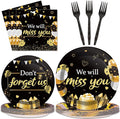 96pcs We Will Miss You Party Paper Plates Napkins Farewell Party Decoration Going Away Party Disposable Dinner Tableware Gold Black Goodbye Party Supplies Graduation Leaving Retirement Party 24 Guests