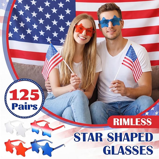 Xuhal Star Shaped Sunglasses Bulk 4th of July Star Glasses Patriotic Glasses for Christmas Independence Day Party Favors