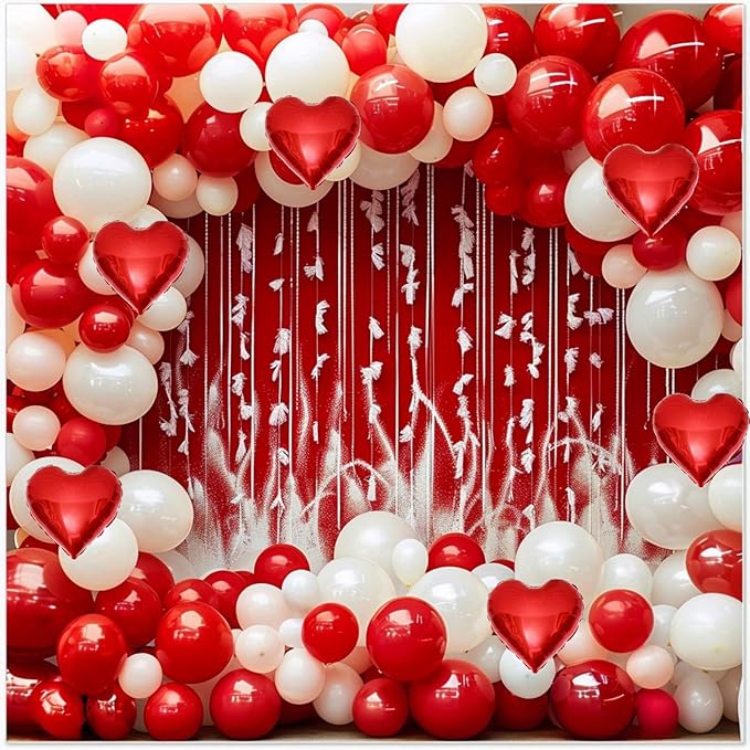 Red White Balloon Garland Arch Kit, 160Pcs Red and White Balloons with Heart Foil Balloons for Romantic Wedding Birthday Party Bridal Shower Valentines Day Decorations