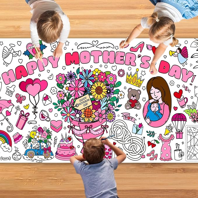 Mother's Day Giant Coloring Poster for Kids,30x72Inch Birthday Gift Drawing Paper Coloring Tablecloth DIY Art Crafts Mat,for Kids Party Mother's Day Themed Activity Wall Home Classroom Party Suppiles