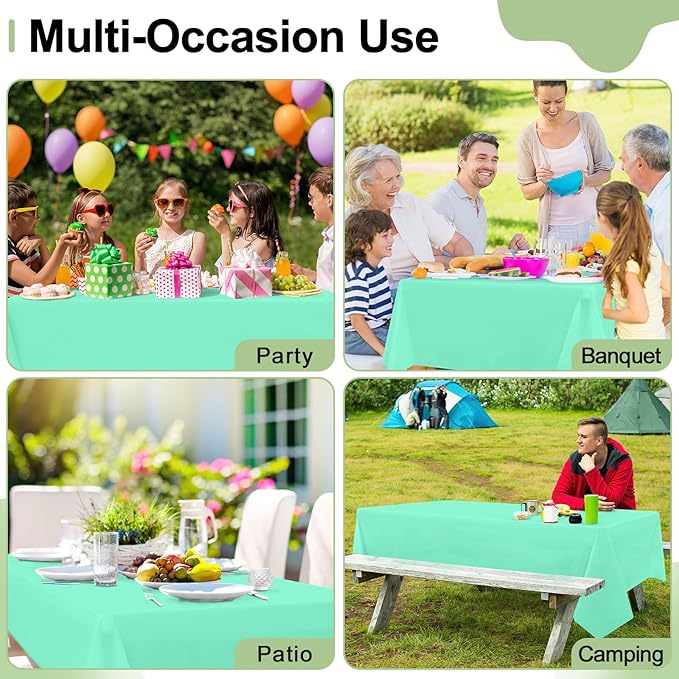 misaya 6 Packs Disposable Plastic Table Cloth, 54 x 108 Inch Waterproof Rectangle Tablecloth, Leakproof & Sturdy Decorative Table Covers for Easter, Picnic, Party and Outdoor, Mint Green