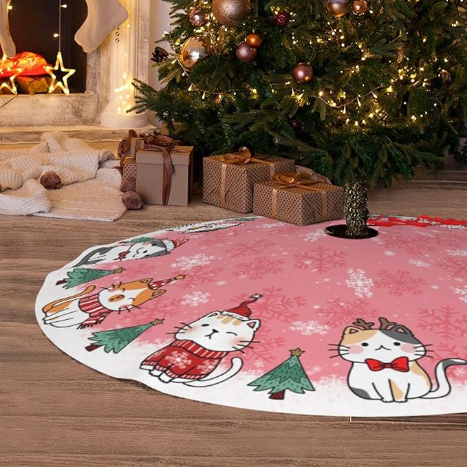 Cute Christmas cat Tree Skirt Xmas Tree Mat Christmas Tree Ornaments Decorations Holiday Party Indoor Outdoor 36"