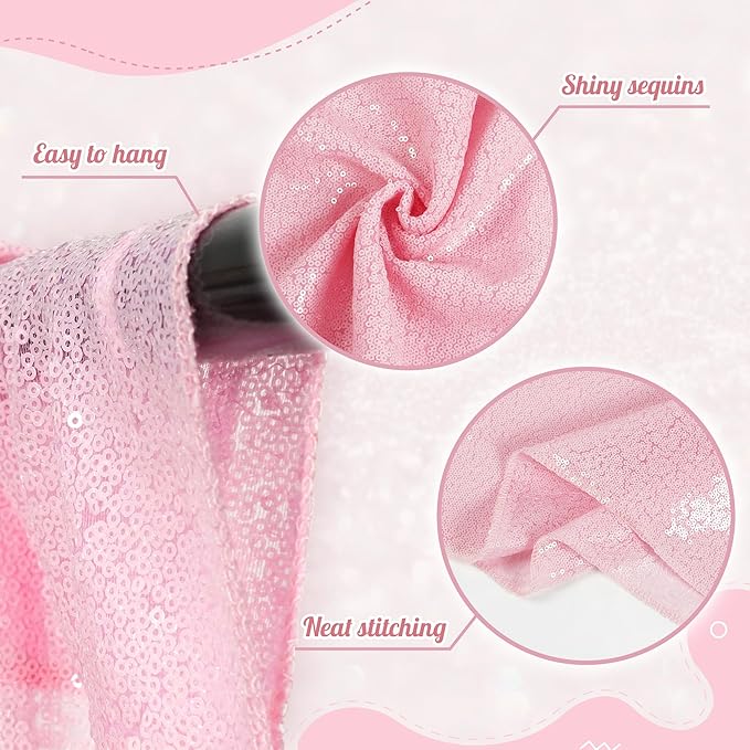 PartyDelight Pink Sequin Backdrop 6x7ft - High Density 3mm Shimmer Sequin Background with 4-Inch Rod Pocket, Sparkly Photography Curtain for Birthday, Sweet 16, TikTok & Live Decor