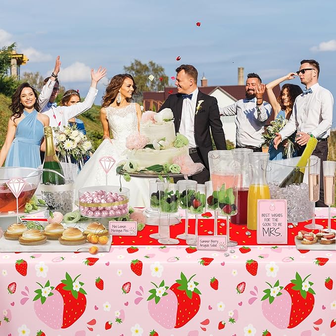 WNINK 6 Pack Strawberry Tablecloths Strawberry Berry Sweet One Table Covers for Birthday Party Decoration Berry Sweet Baby Shower Party Supplies 54" x 108"