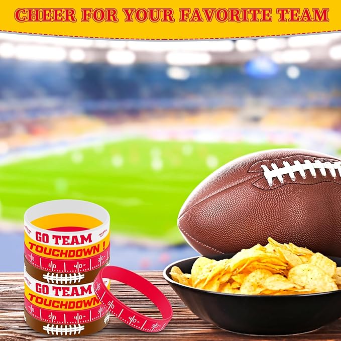 Deekin 32 Pcs Football Wristband Silicone Bracelets Football Party Favor Bracelet Motivational Rubber Bracelets for Men Women Fan Party Favors Sport Theme Birthday Supplies Gifts(Bright)