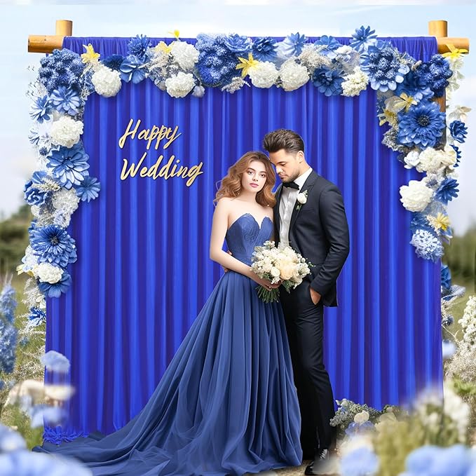 8x10FT Royal Blue Backdrop Curtains for Wedding Parties, Wrinkle Free Polyester Photography Back Drop Drapes for Wedding Baby Shower Birthday Parties Stage Background Stand Decorations 4x10ft,2 Panels
