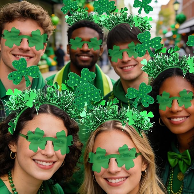 Semato St. Patrick’s Day Headband with Green Clover Sunglasses for St. Patrick’s Day Accessories Shamrock Irish Carnival Party Favors