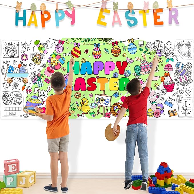 Easter Giant Coloring Poster 30 x 72 Inches Jumbo Coloring Tablecloth Easter Crafts for Kids School Home Party Supplies Decoration