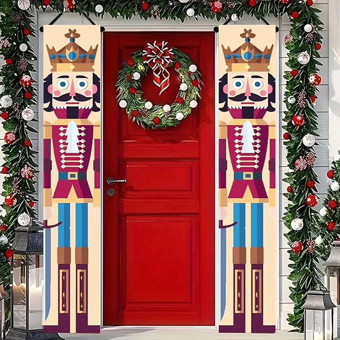 Nutcracker King Porch Banners 12x71 Inch Christmas Door Decorations Soldier Prince Banner with Crown Sword Design Holiday Outdoor Hanging Decor for Front Door Entryway Wall Yard Xmas Supplie