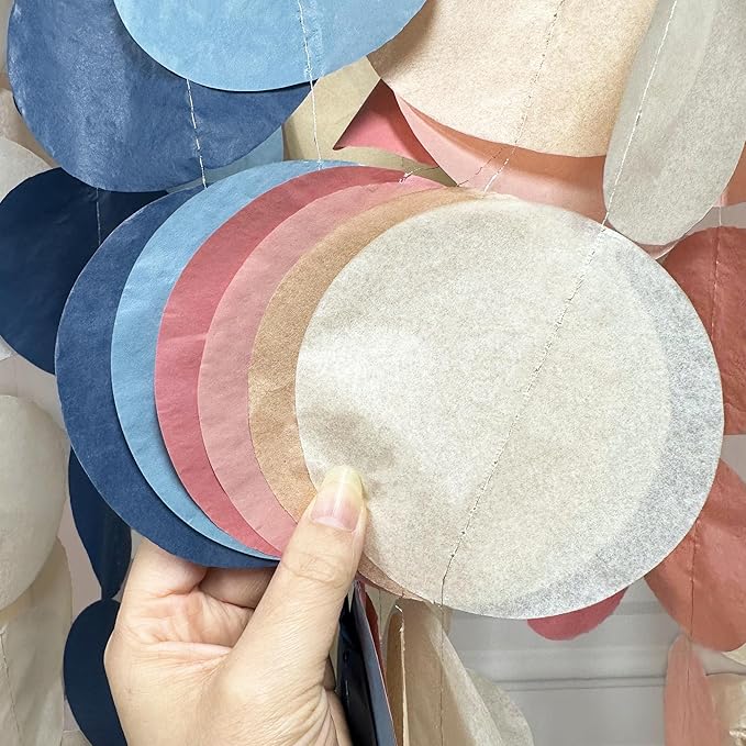 205 Ft Dusty Rose Pink Blue Khaki Beige Circle Dot Backdrop Garland Tissue Paper Polka Dots Hanging Streamer for Gender Reveal He or She Boy or Girl Baby Shower Birthday Wedding Party Decorations