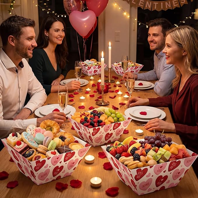 Marspark 12 Pcs Valentine Popcorn Bowl Red Heart Treat Snack Boxes Popcorn Containers Disposable Valentines Food Tray Party Supplies Galentines Decoration for Movie Night Wedding Decorations