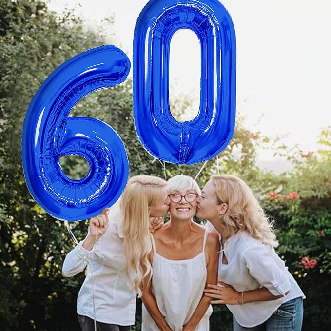 Number Balloons Navy Blue Balloons - Giant Number 60 Balloon, Blue 60th Number Balloon Birthday Decorations for Men