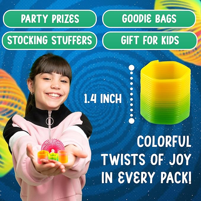 Bedwina Rainbow Spring Toy Assortment - (Pack of 50) Mini Plastic Coil Spring Toy | Bright Colors and Shapes, Goody Bag Filler, Party Prizes and Stocking Stuffers for Kids