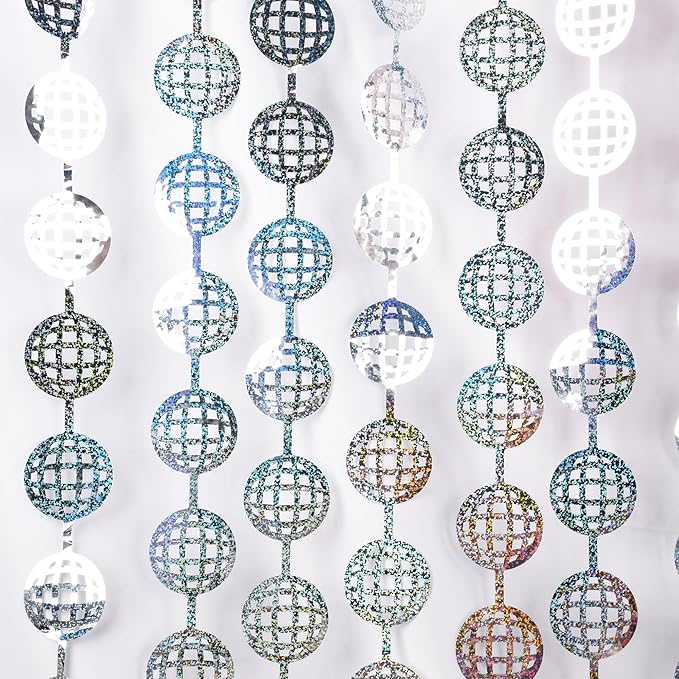BRAVESHINE Disco Hanging Balls Fringe Backdrop - 2 Pack Silver Tinsel Foil Curtains Streamers for Christmas/70s/80s/90s/Birthdays/Bachelorette/Engagement/Music/Dance/Decades/Disco Party Decorations