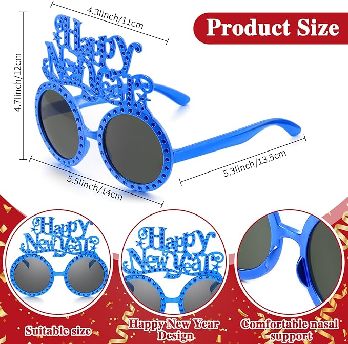 Shappy 6 Pcs 2026 Happy New Year Eyeglasses, Happy New Year Party Favors Sunglasses, Eve Glasses for Women and Men