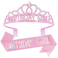 Chanaco Birthday Crown for Women, Birthday Sash and Crowns for Girls, Glitter Tiara and Sashes Kit, Rhinestone Hair Accessories “BIRTHDAY GIRL” Sash for Party Favors