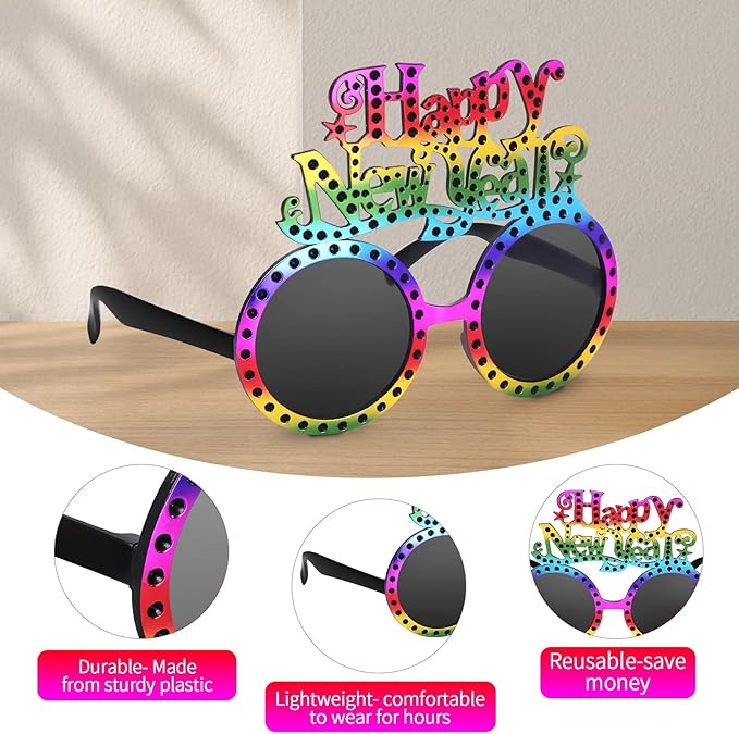 Happy New Year Metallic Glasses Shiny 2026 Party Eyeglasses for Adults & Kids Fun NYE Accessories & Photo Booth Props