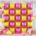 Hot Pink Gold Square Foil Balloons, 25PCS Double Sided Metallic Gold Chrome Pink Square Balloons Backdrop Wall Tunnel Arch Kit Background for Girls Women Birtdays Wedding Baby Shower Valentine