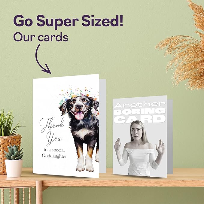 Thank You Cards for Goddaughter - Party Dog - Thankyou Cards for Goddaughter from Godfather Godmother, Heartfelt Appreciation Card A5 Thank You So Much Greeting Cards