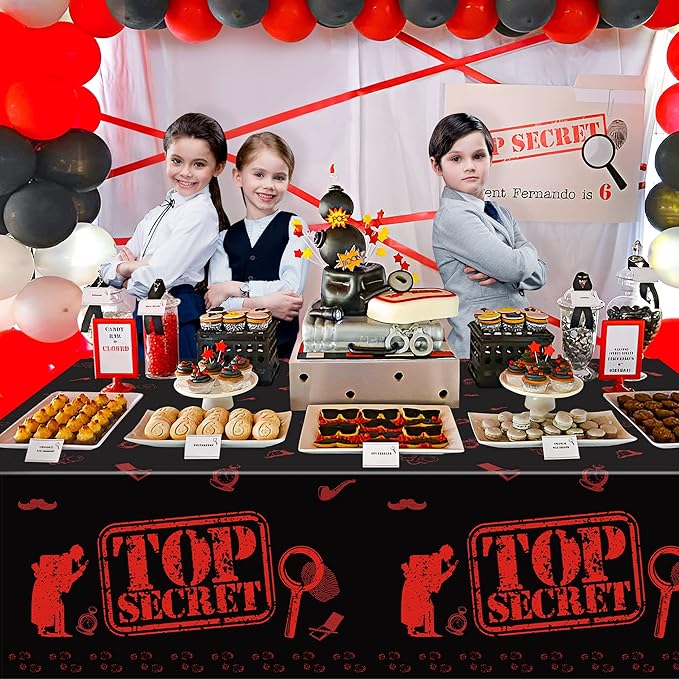 K1tpde 3PCS Spy Party Tablecloths for Kids Birthday Secret Agent Theme Table Covers Spy Plastic Table Cloth Secret Themed Party Decorations for Boys