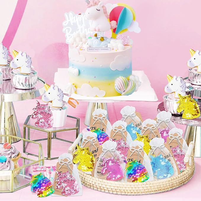 CiciBear 25 Pack Unicorn Sequin Keychains for Unicorn Themed Party Favors, Kids and Adults Birthday Gift, Baby Shower, Party, 5 Colors