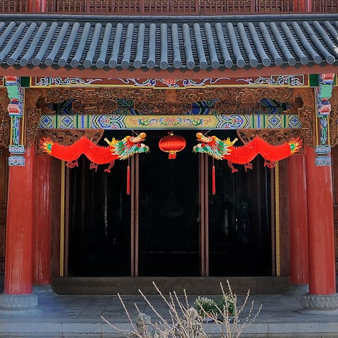Bememo 4.92 Feet 3D Chinese New Year Dragon Decorations Hanging Paper Dragons Garland Lunar New Year Chinese Spring Festival Lantern Festival Decorations