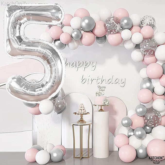 KatchOn Silver 5 Balloon Number - 40 Inch | 5th Birthday Decorations, Silver Party Decorations | 5 Mylar Balloon