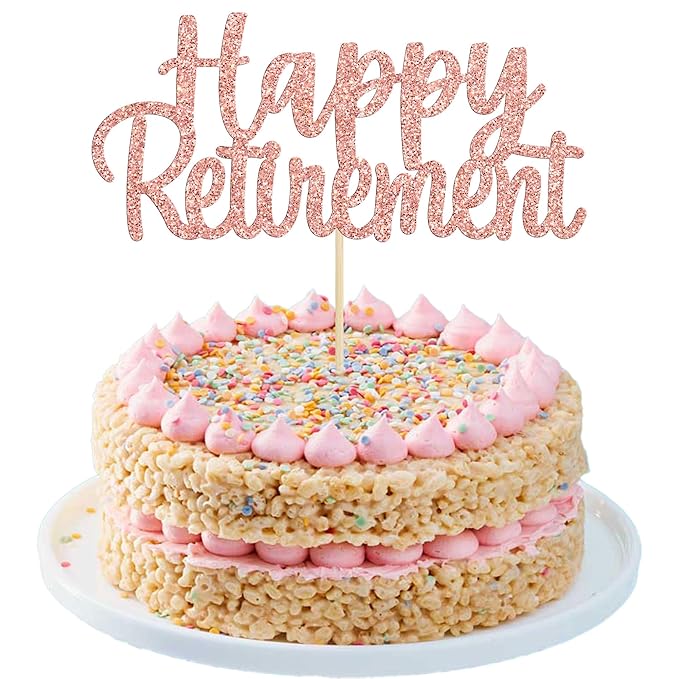 Gyufise Rose Gold Glitter Happy Retirement Cake Topper Retirement Cake Decoration Picks for Retired Party Cake Decoration Party Supplies 1 Pack