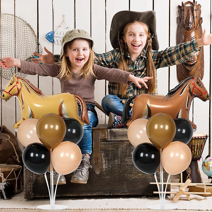 Western Horse Birthday Party Balloons Stand Kit 2 Sets With 2 Wild West Horse Foil Balloons Cowboy Party Balloon Centerpiece for Tables for Boy First Rodeo Birthday Farm Fiest Baby Shower Decorations
