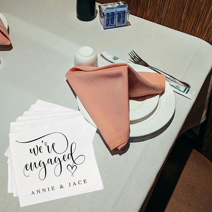 Luxury Custom Pack 15pcs We're Engaged Wedding Napkins - Engagement Decorations for Party