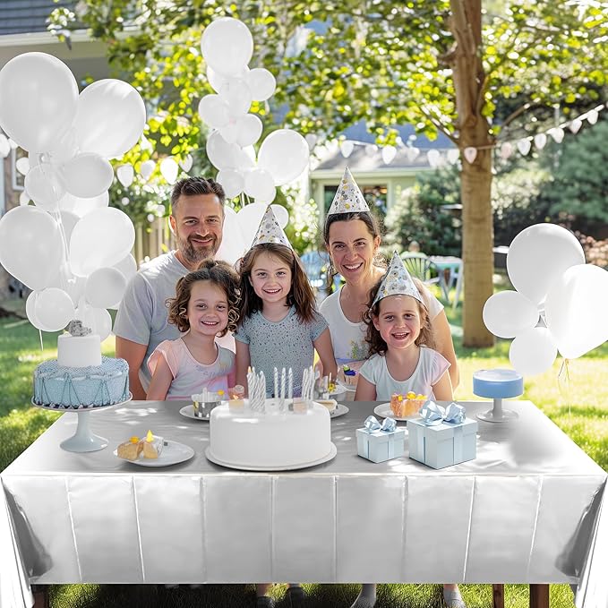 2Pcs SilverFoil Metallic Tablecloth Shiny Party Table Cloth 54" X 108" Disposable Rectangle Decoration for Thanksgiving Christmas Graduation Birthday Pary