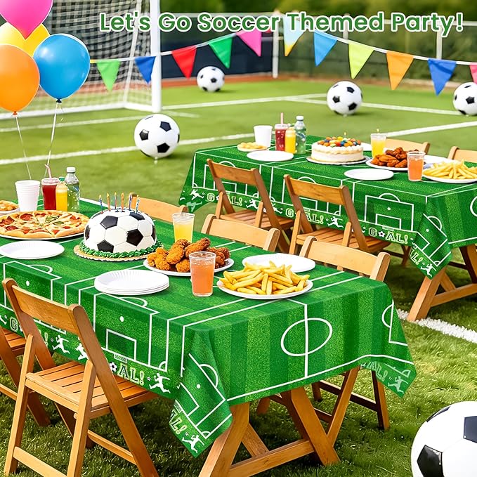 Mulbozy 4 Pcs Soccer Tablecloths Disposable, 54 × 108 Inch Soccer Party Decorations Table Cloth, Plastic Sports Table Cover for Picnic Birthday Party Supplies Decoration