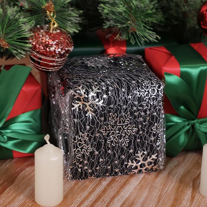 Snowkingdom 2 Pcs Christmas Snowflake Silver Table Runner 108 Inch Sparkly Silver Glitter Metallic Runners Decorations for Seasonal Winter Festival Holiday Home Party