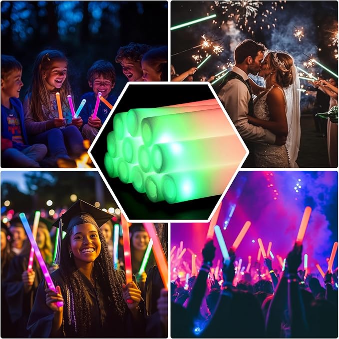 130-Pack White Foam Glow Sticks for Weddings - Bulk LED Light Up Party Glow Wands, Reception Props - Glow Sticks for Adults, Dance, Concerts, Raves.