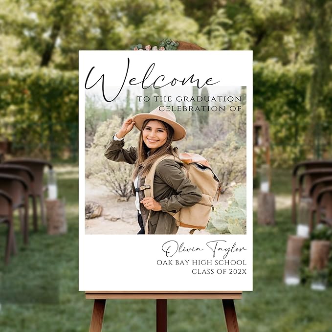 Graduation Welcome Sign With Photo, Welcome To Graduation Party Sign, Custom Graduation Yard Signs, Modern Graduation Party Welcome Sign, Graduation Welcome Sign, High School Senior Graduate Décor