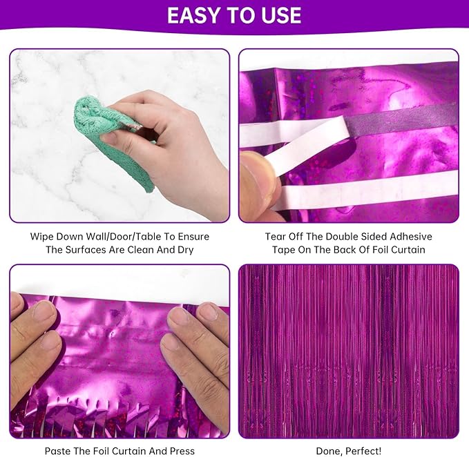 2 Pack 3.3 x 8.2 ft Tinsel Foil Fringe Curtain Backdrop, Upgraded Purple Glitter Metallic Streamers Backdrop Curtains for Birthday, Mermaid, Butterfly, Star, Space Galaxy Themed Party Decorations