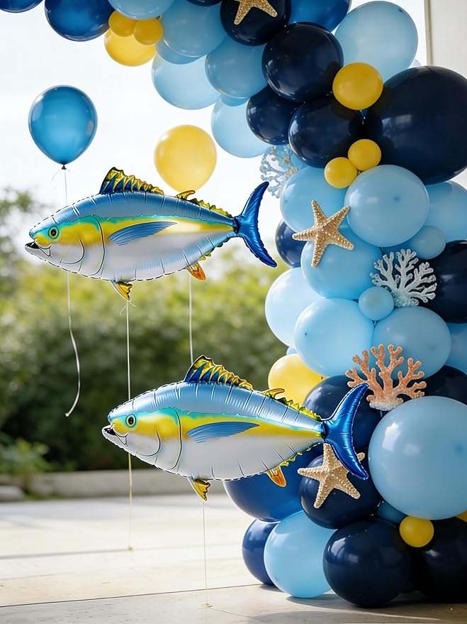 Tuna Balloons Set - 6Pcs Realistic Foil Tuna Fish Balloons, Fishing Theme Party Decorations for Angler Birthday Party, Fishing Lover Celebration, Outdoor Fishing Gathering Decor