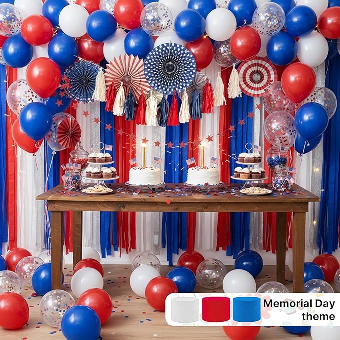 PartyWoo Red and Blue Crepe Paper Streamers 4pcs 328ft Pack of Red and Blue Crepe Paper Streamers for Birthday Engagement Baby Shower Bachelorette Graduation Wedding Independence Party Decorations