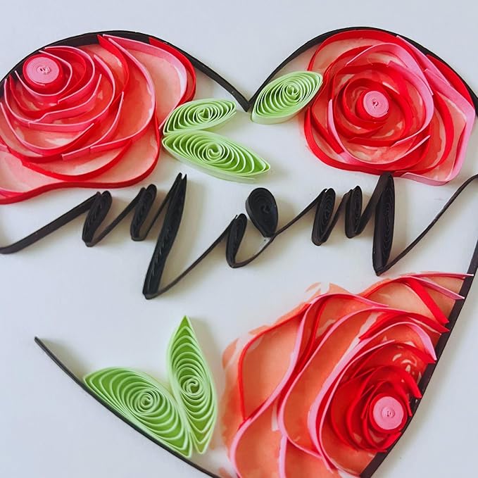 Quilling Cards, handmade card, quilled cards with Handmade Art for all occasions: quilling birthday card for women, Birthday card, mother... colorful heart design (Mom)