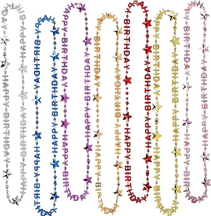 8 Pieces Colorful Happy Birthday Bead Necklaces, Vibrant Party Favors for Famlies Kids Adults, Perfect Birthday Decor Gifts Party Supplies
