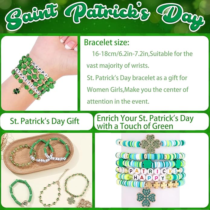 Cooluckday 36 Pcs Holiday Heishi Surfer Bracelets for Women Bulk Easter Mother's Day Christmas St. Patrick's Day Mardi Gras Bracelet Stackable Stretch Friendship Bracelets Set