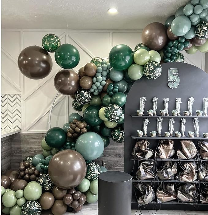 Camouflage Balloon Arch for Army Birthday Party Decorations, Green Brown Balloon Garland Kit for Military Camo Army Theme Party, Camo Balloon Arch for Hunting Soldier Jungle Birthday Baby Shower Party