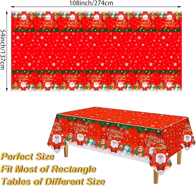 3 Pcs Plastic Christmas Tablecloths, 54*108 Inch Disposable Tablecloths with Santa Claus & Reindeer Pattern for Rectangle Tables, Merry Christmas Party Decoration (3 Pack)